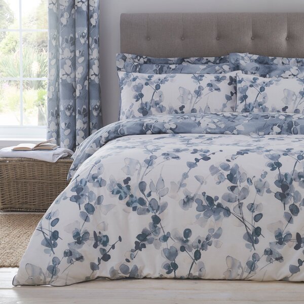 Honesty Navy Reversible Duvet Cover and Pillowcase Set Navy Blue/White