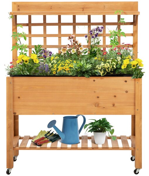Outsunny Elevated Garden Bed: Raised Wooden Planter with Shelves for Veggies, Flowers, and Herbs, 105x40x135cm