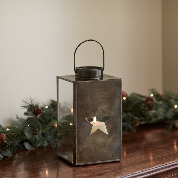 Antique Brass Star Glass Lantern & TruGlow® Candle