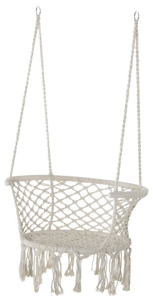Outsunny Cotton Rope Hanging Hammock Chair, Porch Swing with Metal Frame, Cushion, Large Macrame Seat, Cream White