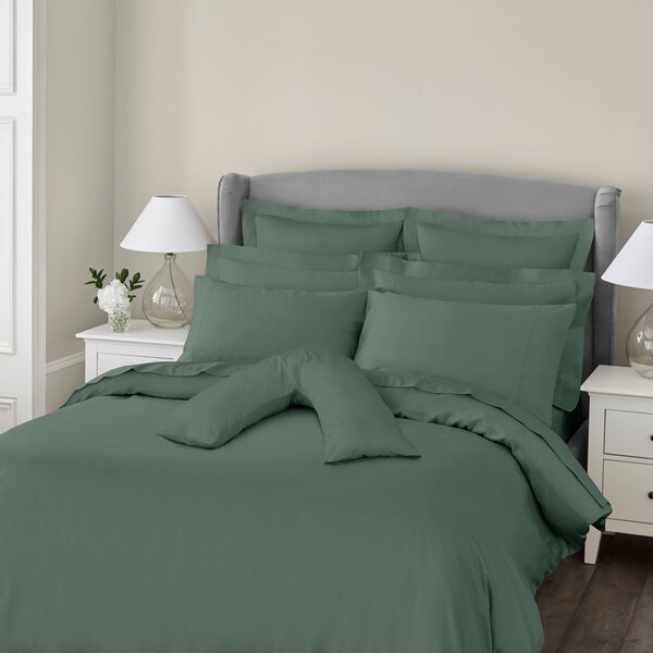 Dorma 300 Thread Count 100% Cotton Sateen Plain V-Shaped Pillowcase Green
