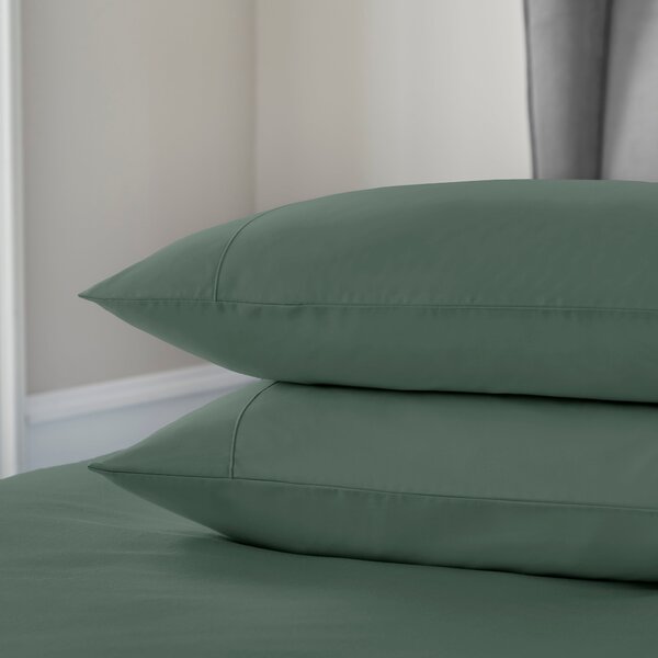 Dorma 300 Thread Count 100% Cotton Sateen Plain Cuffed Pillowcase Mallard Green
