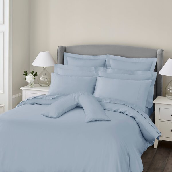 Dorma 300 Thread Count 100% Cotton Sateen Plain V-Shaped Pillowcase Blue