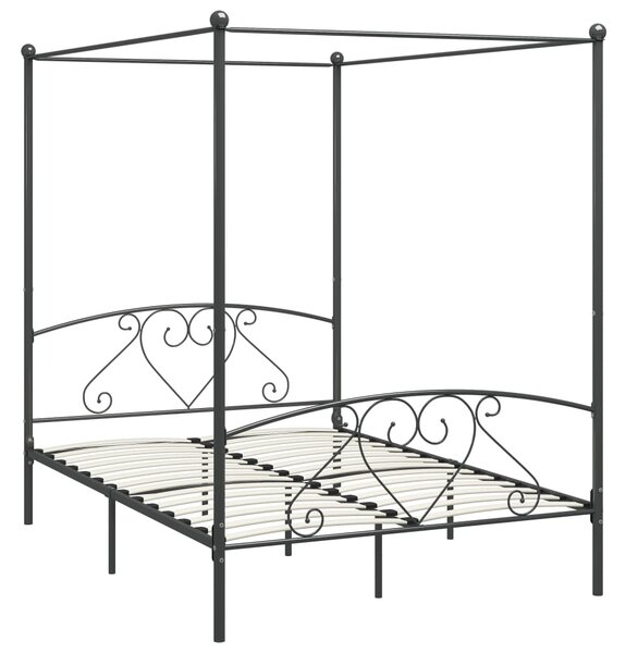 284443 Canopy Bed Frame without Mattress Grey Metal 140x200 cm