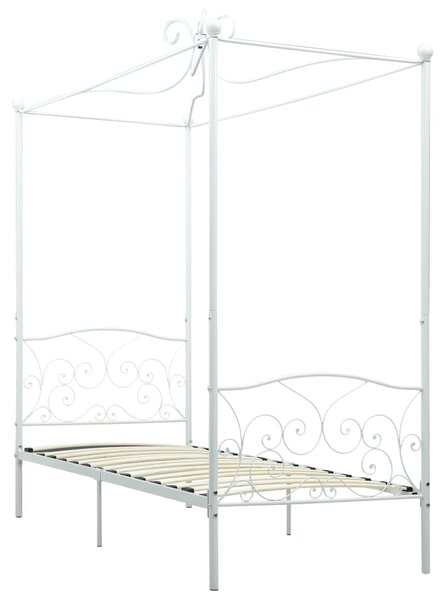 284468 Canopy Bed Frame without Mattress White Metal 90x200 cm