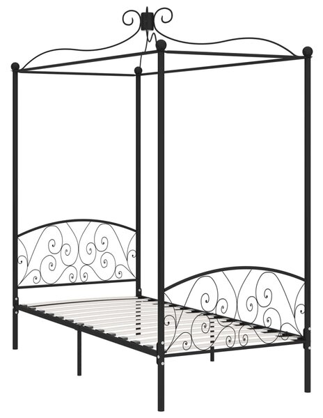 284475 Canopy Bed Frame without Mattress Black Metal 100x200 cm