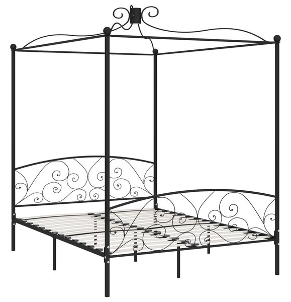 284478 Canopy Bed Frame without Mattress Black Metal 160x200 cm