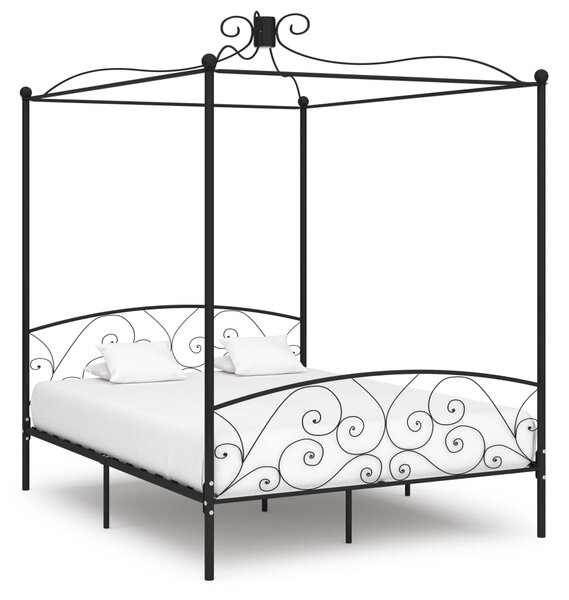 Canopy Bed Frame Black Metal 160x200 cm