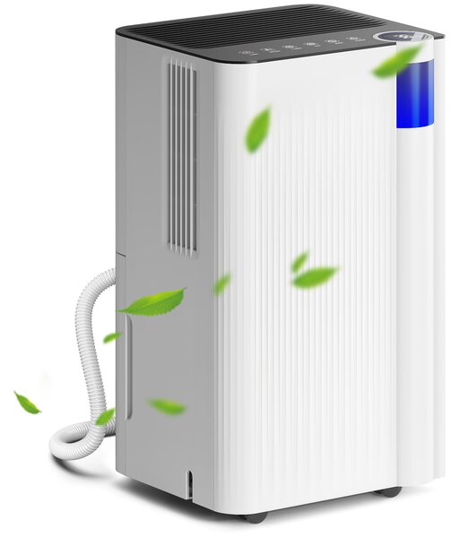 HOMCOM 12L/Day Quiet Dehumidifier with Continuous Drainage, 2L Water Tank, 24H Timer, Digital Humidity Display, Filter, Auto Defrost, for Home Laundry, White Aosom UK