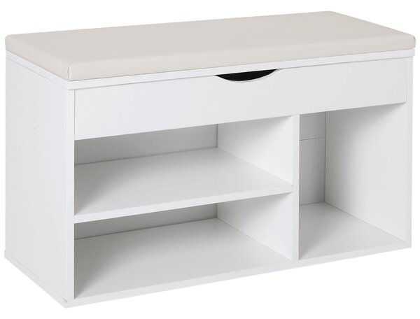 HOMCOM Wooden Shoes Rack Bench, Hidden Storage Padded Seat, Organiser Footwear Rack, Hallway, White, 80 x 30 x 47 cm