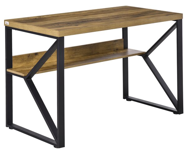 HOMCOM Modern Writing Desk, Computer Table for Home Office, PC Laptop Workstation with Storage Shelf, Wood Effect, Black/Brown Aosom UK