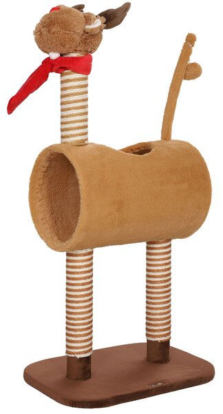 PawHut 98cm Deer Themed Cat Tree with Scratching Posts, Toy Ball, Tunnel, Brown Aosom UK