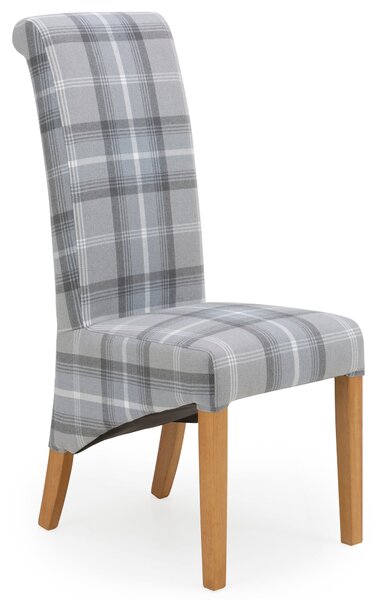 Chester Set of 2 Dining Chairs Grey Woven Check Grey and White