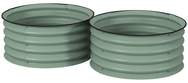 Outsunny Set of 2 Raised Garden Bed, Metal Planter Box with Safety Edging, Easy-to-assemble Stock Tank, Green Aosom UK