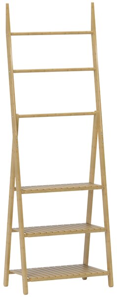 HOMCOM Three-Shelf Bamboo Storage Unit, with Towel Racks - Natural Finish