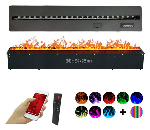 Built-in 3D Electric Fireplace Insert with Water Vapour, LED, with APP, ElectricSun MISTique XXL 200 cm