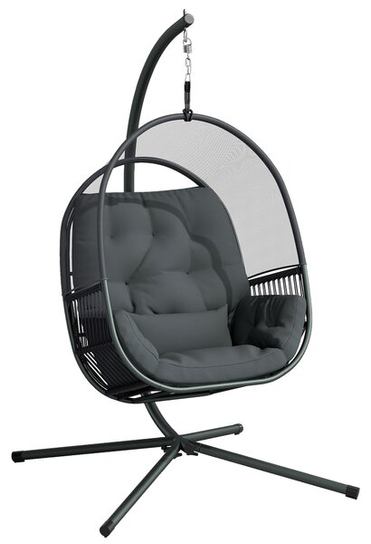 Outsunny Hanging Egg Chair Outdoor Indoor, Swing Hammock Chair with Stand, Cushions, Lumbar Pillow, Adjustable Height and Steel Frame for Garden Patio Lounge Porch, Dark Grey