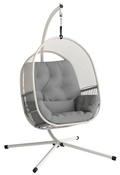 Outsunny Hanging Egg Chair Outdoor Indoor, Swing Hammock Chair with Stand, Cushions, Lumbar Pillow, Adjustable Height and Steel Frame for Garden Patio Lounge Porch, Light Grey