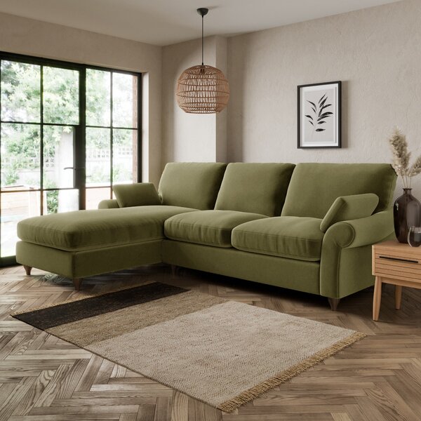 Salisbury Luxury Velvet Left Hand Corner Sofa Luxury Velvet Olive