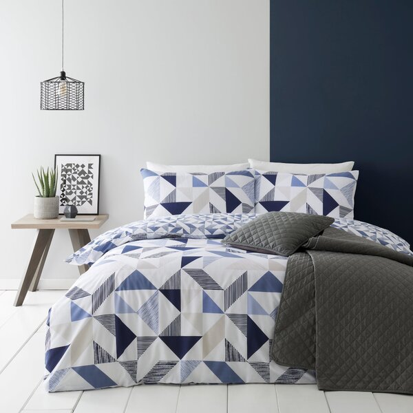 Elements Bako Reversible Geometric Blue Duvet Cover and Pillowcase Set Blue