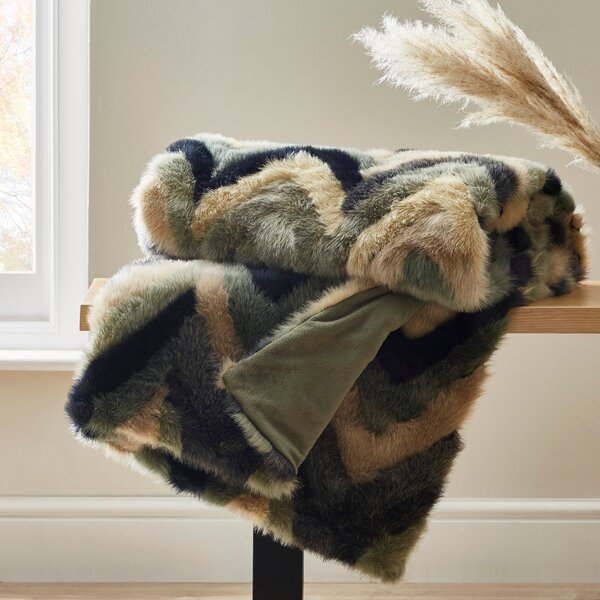 Eska Faux Fur Throw Blue/Green/Brown