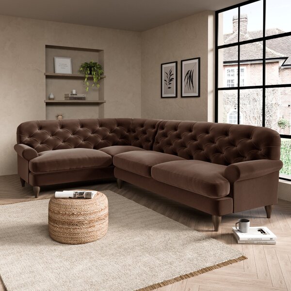 Canterbury Luxury Velvet Left Hand Corner Sofa Brown