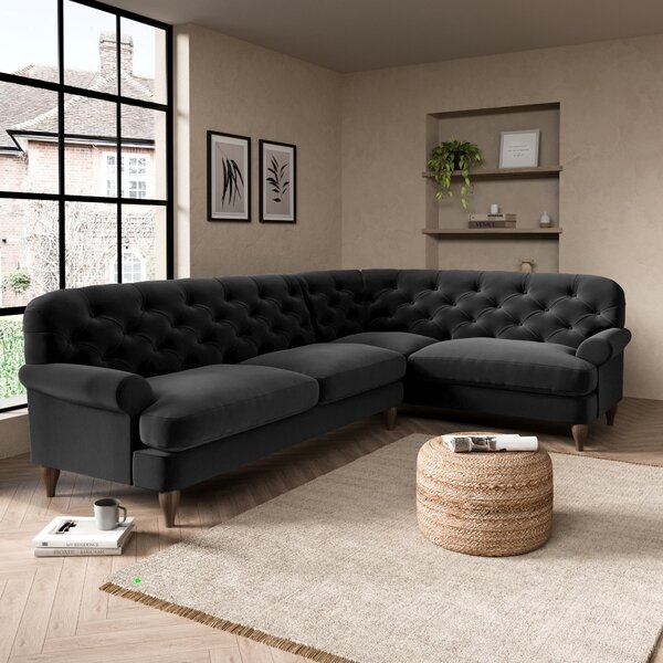 Canterbury Luxury Velvet Right Hand Corner Sofa Luxury Velvet Black