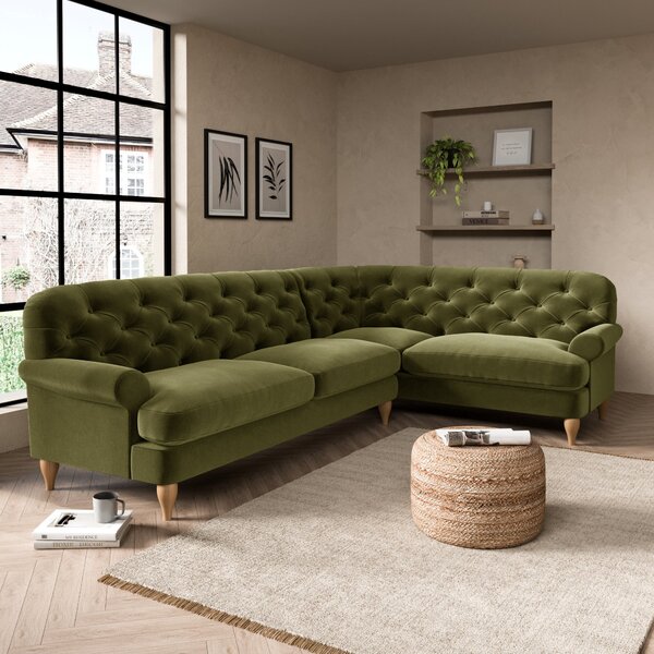 Canterbury Luxury Velvet Right Hand Corner Sofa Green