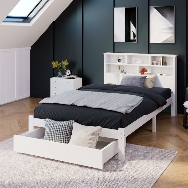 3ft Single Bed with Drawers, Simplicity Single Bed with Under Storage, Balancing Aesthetics and Practicality, White Aosom UK