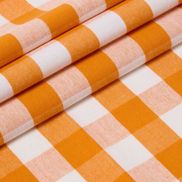 Homescapes Orange Block Check Gingham Cotton Fabric Material Per Metre