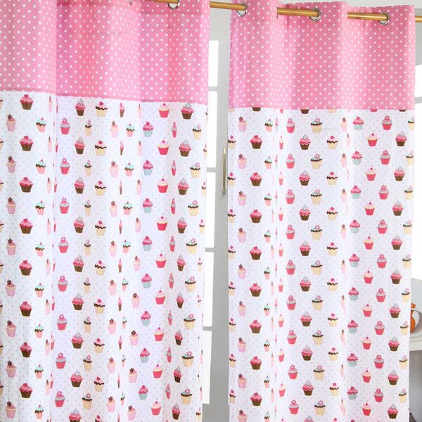 Homescapes Cupcakes Ready Made Eyelet Curtain Pair, 117 x 137 cm Drop