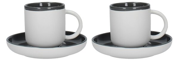 La Cafetiere Barcelona Cool Grey Pack of 2 Coffee Cups and Saucers Grey and White