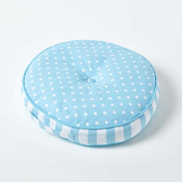 Blue & White Polka Dots and Stripes Children’s Round Floor Cushion