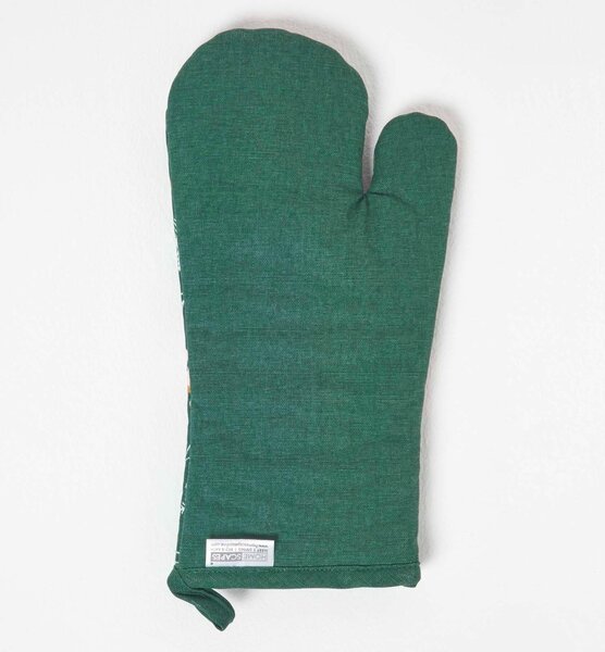 Homescapes Green Oven Glove 100% Cotton Christmas Holly Oven Mitt