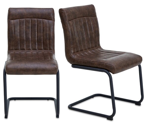 Felix Set of 2 Dining Chairs Brown PU Leather Brown