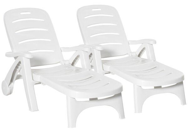 Outsunny Folding Sun Lounger, Set of Two Sun Lounger Recliner with 5 Adjustable Brackrest, for Patio, Beach, Backyard, White Aosom UK