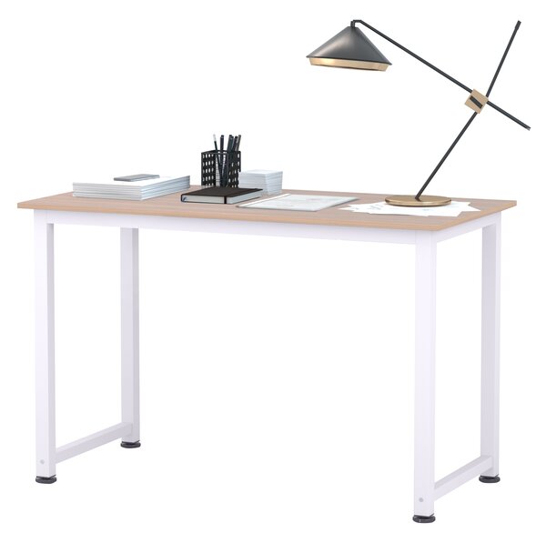 HOMCOM Adjustable Computer Desk, PC Writing Table for Home Office, Stable Workstation with Metal Frame, Oak and White Aosom UK