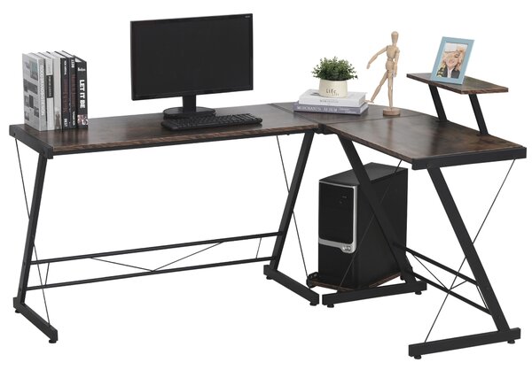 HOMCOM L Shaped Office Desk Round Corner Gaming Table Workstation with Storage Shelf, CPU Stand for Home Office Aosom UK