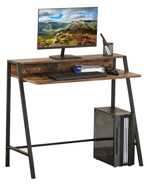 HOMCOM Writing Desk Computer Table Home Office PC Laptop Workstation Storage Shelf Color Rustic Brown Aosom UK