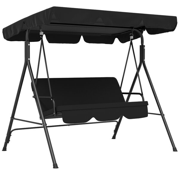 Outsunny Outdoor Swing Chair, 3 Seater Swing Chair with Cushions and Adjustable Canopy for Patio, Black Aosom UK