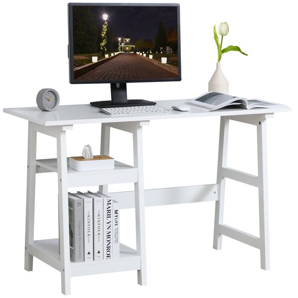 HOMCOM Study Table with Bookshelf, Compact Computer Desk with Storage Shelves, PC Workstation for Home Office, White. Aosom UK