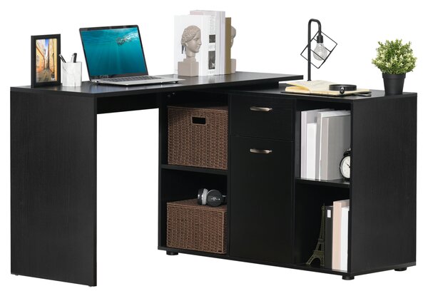 HOMCOM Modern L-Shaped Computer Desk, Laptop PC Corner Table, Home Office Workstation with Spacious Storage, Black