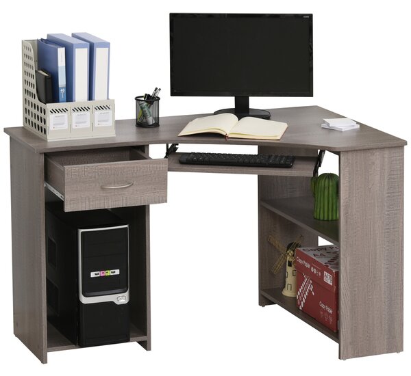HOMCOM L-Shaped Corner Computer Desk w/ 2 Shelves Wide Worktop Keyboard Tray Drawer & CPU Stand Home Office Study Bedroom Furniture Grey Aosom UK