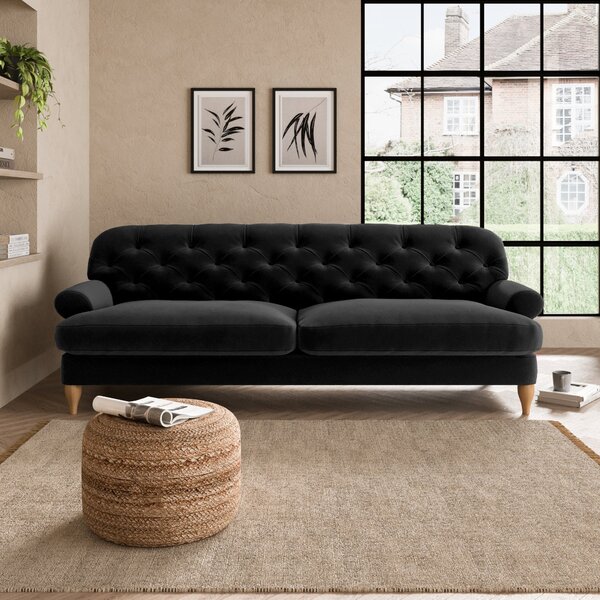 Canterbury Luxury Velvet 4 Seater Sofa Black