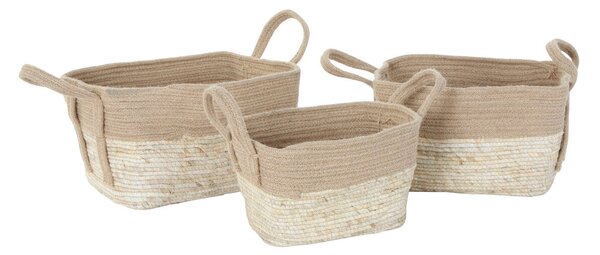 Set of Baskets DKD Home Decor Cream Natural Jute Natural Fibre 40 x 28 x 23 cm (3 Pieces)