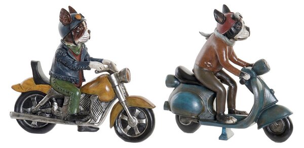 Decorative Figure DKD Home Decor 27 x 10 x 24 cm Red Blue Motorbike Yellow Vintage Dog (2 Units)