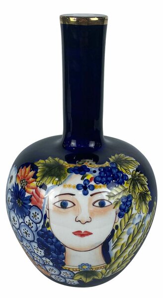 Vase DKD Home Decor Face Porcelain Blue Multicolour 17 x 17 x 30 cm