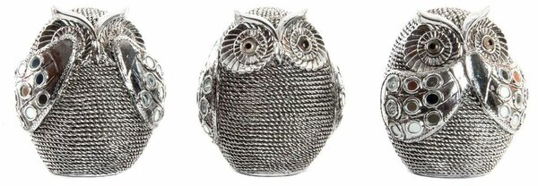 Decorative Figure DKD Home Decor Multicolour Silver Owl Chromed 12 x 11 x 14 cm (3 Units)