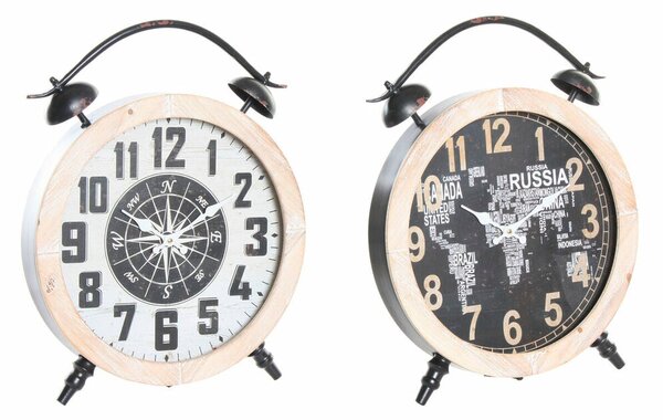 Table clock DKD Home Decor 41 x 6,5 x 52,5 cm Crystal Natural Black White Iron Vintage MDF Wood (2 Units)