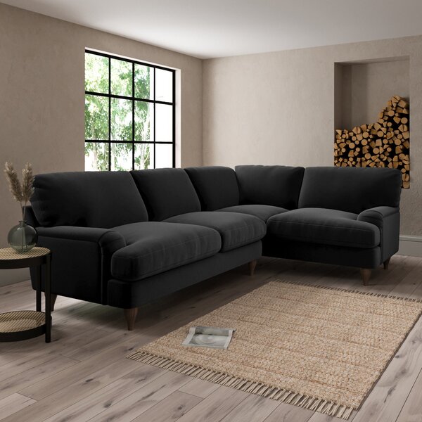 Darwin Luxury Velvet Right Hand Corner Sofa Luxury Velvet Black